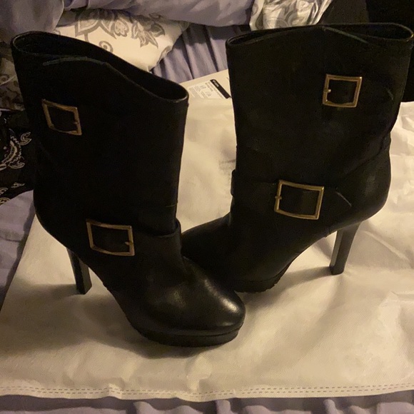 Jimmy Choo Mid Calf Heeled Platform Moto Boots - Picture 2 of 7